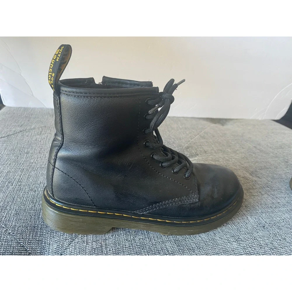 Kids Dr Martens Black Leather Lace Up Zip Boots Size 2 UK 3 US 34 EU